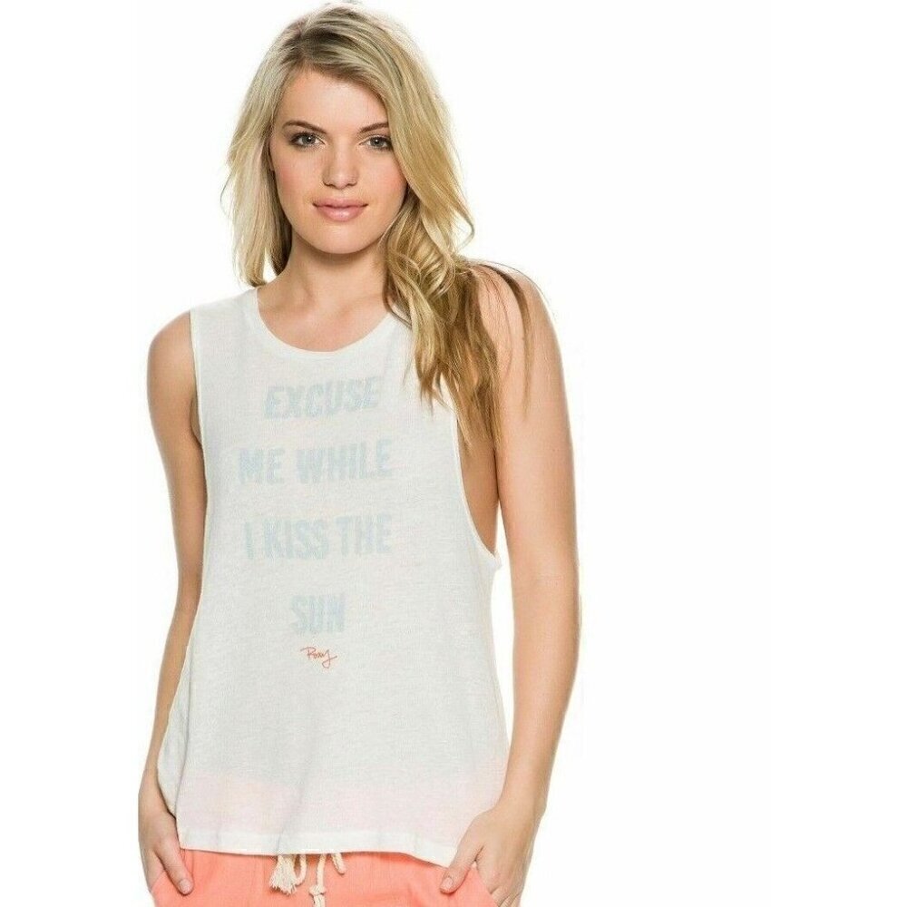 Roxy Kiss The Sun Muscle Tank Top White Graphic Sleeveless Women’s multi Size - Picture 7 of 11